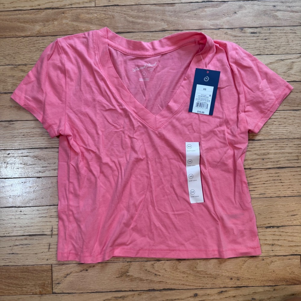Universal Thread Womens Rhythmic Pink V-Neck Cropped Cotton T-Shirt XS New